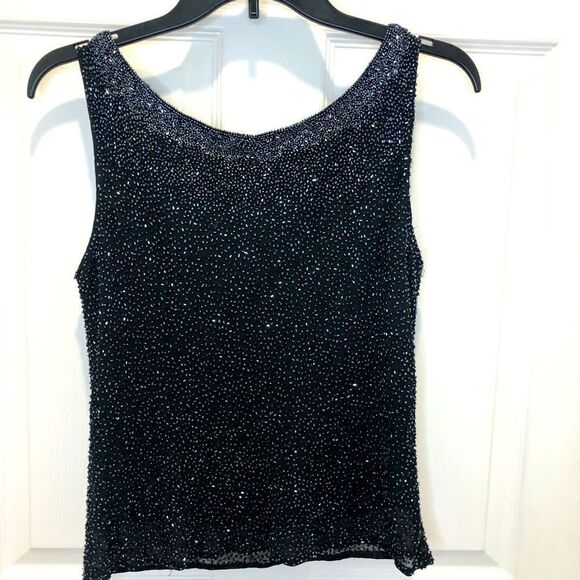 ScalaĀ 100%āsilk black beadedātank top sizeāmedium - Picture 1 of 12